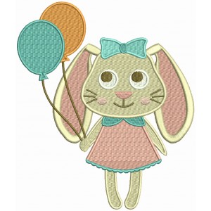 Cute Easter Bunny Holding Balloons Filled Machine Embroidery Design Digitized Pattern